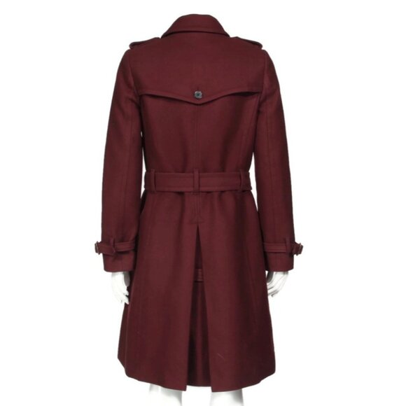 J Crew Coat Women Icon Trench Coat Wool Cashmere Burgundy Double Breast sz 4 381 - Picture 6 of 7